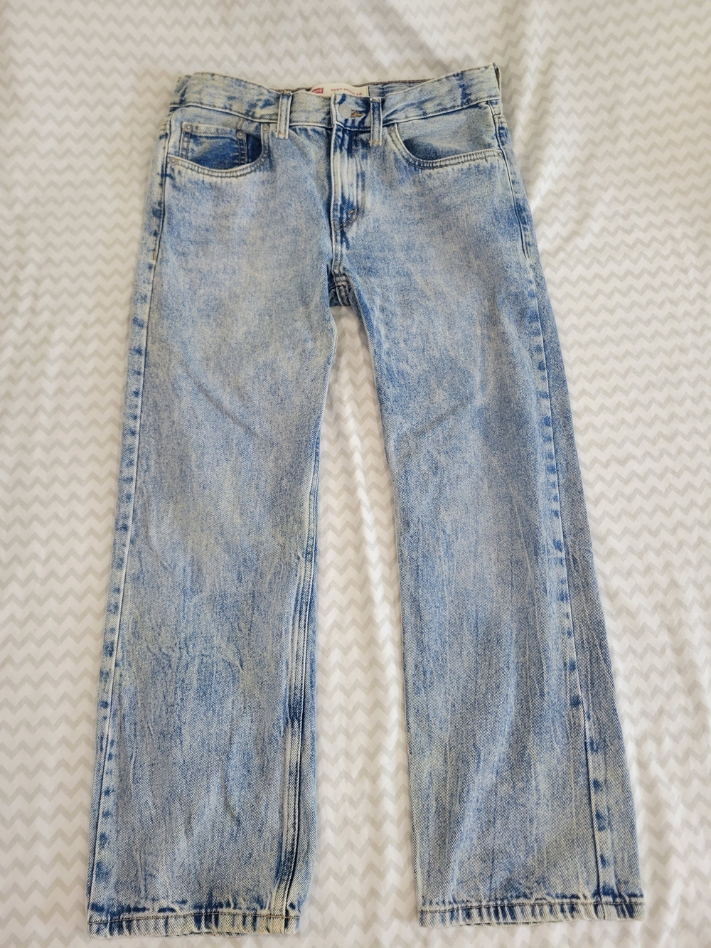 Levi's 505 Straight Leg Jeans Acid Wash Light Blue Size 12H Youth/Adult 32x27